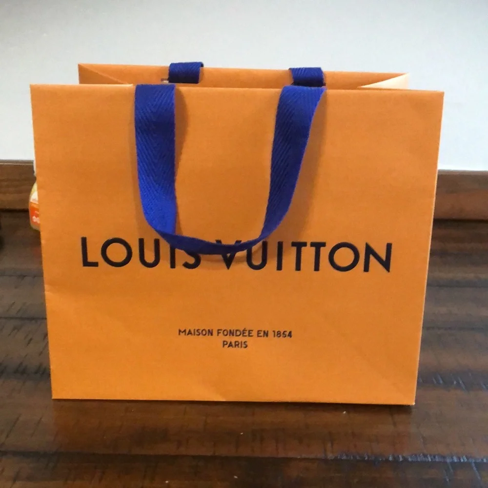 Louis Vuitton Orange Paper Shopping Bag with Blue Handles [MEDIUM]